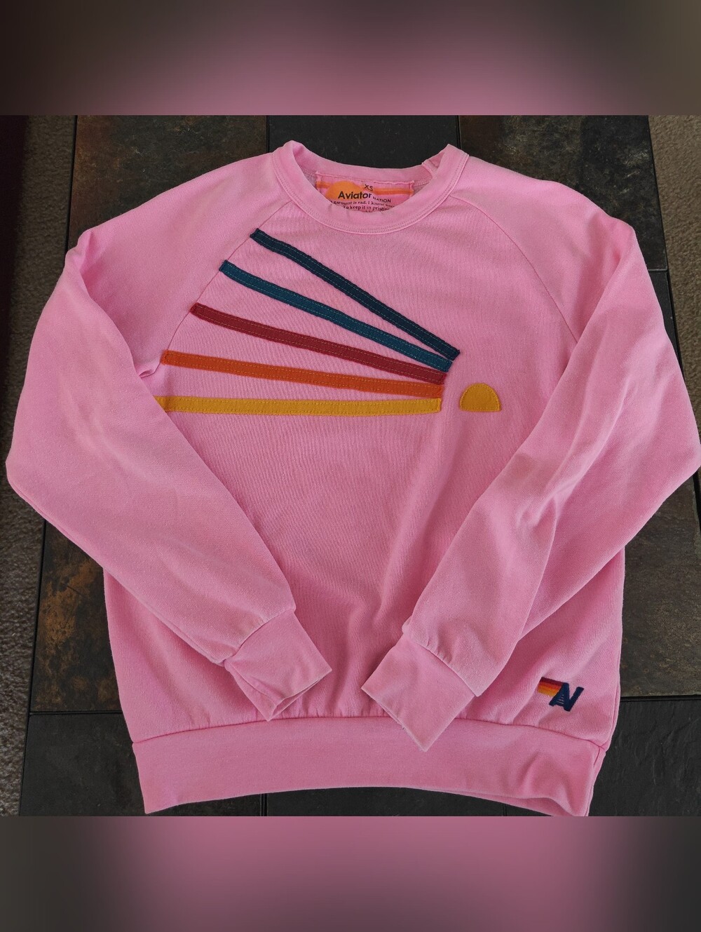 Aviator Nation Daydream Relaxed Crew Sweatshirt XS Pink
